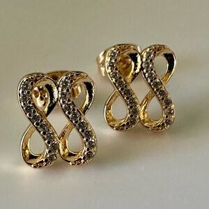 18K Gold Double Infinity CZ Stud Earrings | Hypoallergenic, Dainty Gift Idea NWT